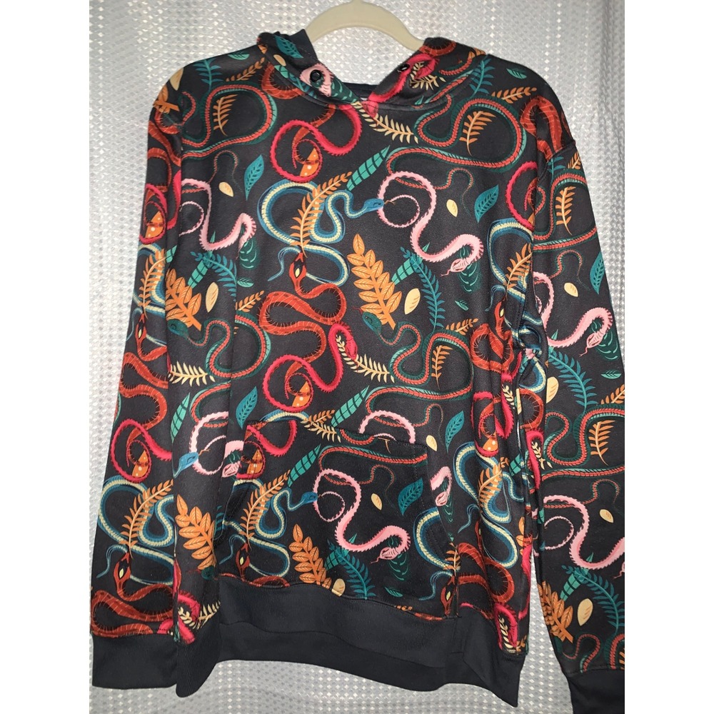Super Massive Mens Snake Botanical Print Hoodie Black Multi Graphic Sweatshirt M